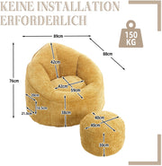 Zitzak Sofa met Voetensteun - Luxe Chenille Bean Bag Stoel -- Ergonomische Loungestoel met Hoge Rugleuning – Comfortabele Fauteuil - Geel