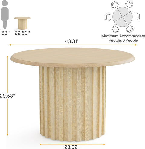 Eettafel Rond - Natuurlijk Hout 120cm Ronde Tafel - Boerderijkeukentafel - met Metalen Onderstel - Moderne Kleine Eettafel - van Massief Hout - voor Eetkamer - Keuken - Woonkamer