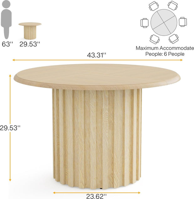 Eettafel Rond - Natuurlijk Hout 120cm Ronde Tafel - Boerderijkeukentafel - met Metalen Onderstel - Moderne Kleine Eettafel - van Massief Hout - voor Eetkamer - Keuken - Woonkamer