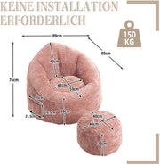 Zitzak Stoel met Voetensteun - Beanbag in Luxe Chenille Stof - Hoge Druk Schuimvulling - Ergonomisch Ontwerp - 89x88x76 cm - Roze