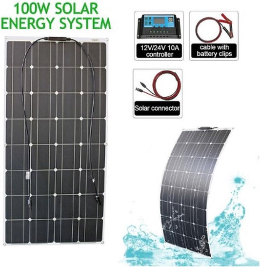 Flexible Solar Panel - Complete Package - 100W Solar Energy System - Bendable - Ultra Thin 3MM - Lightweight - Solar Panel Camper
