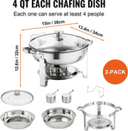Chafing Dish Rolltop - Bain Marie Warming Dish - Buffet Warmer - Round - Glass Lid - 3.5 L - Pack of 2