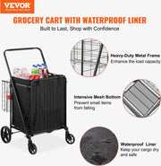 Tumex - Shopping Trolley - Foldable Shopping Cart - Waterproof Lining - 150.5kg Capacity - 360° Swivel Wheels - Extra Rear Basket