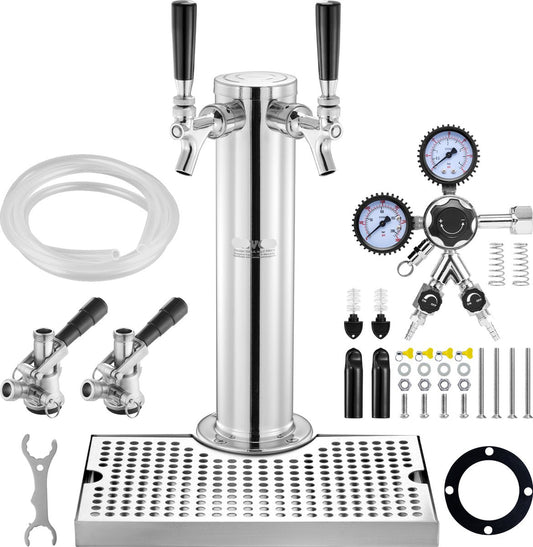 Biertoren met Twee Tapkranen - Dual Gauge Regelaar - S-Systeem Cilinderkoppeling - Inclusief Bierlekbak - Voor Bruiloften - Feesten en Bars - QUORE