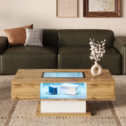 Salontafel – Woonkamertafel – Bijzettafel – Tafel – Opbergtafel – Glasblad – Twee Lades – MDF-Hout – Modern Design