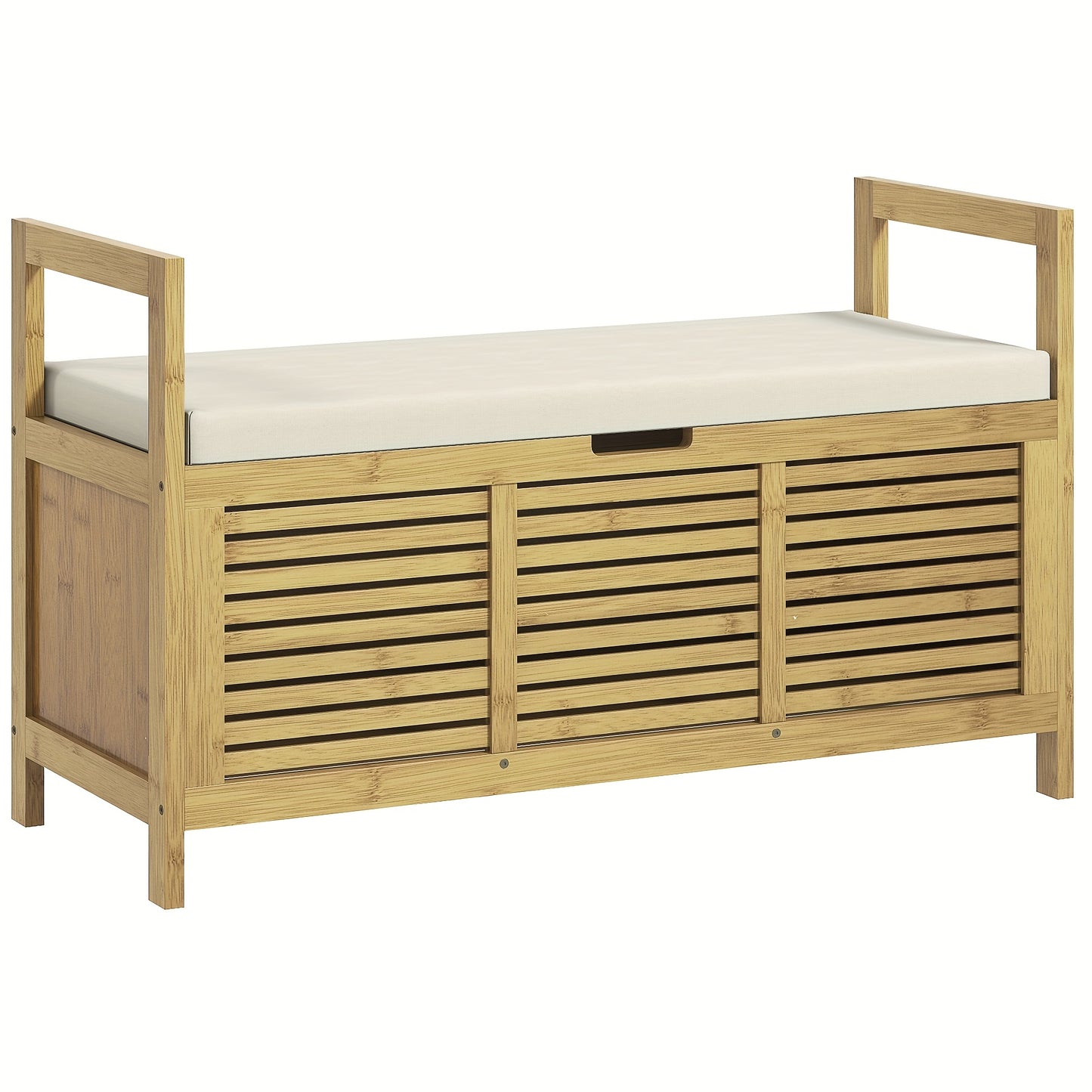 Schoenenbank – Schoenenrek – Halbank – Opbergbank – Zitbank – Bamboe – Met Scharnierend Deksel – Zacht Kussen – 100x40x60 cm