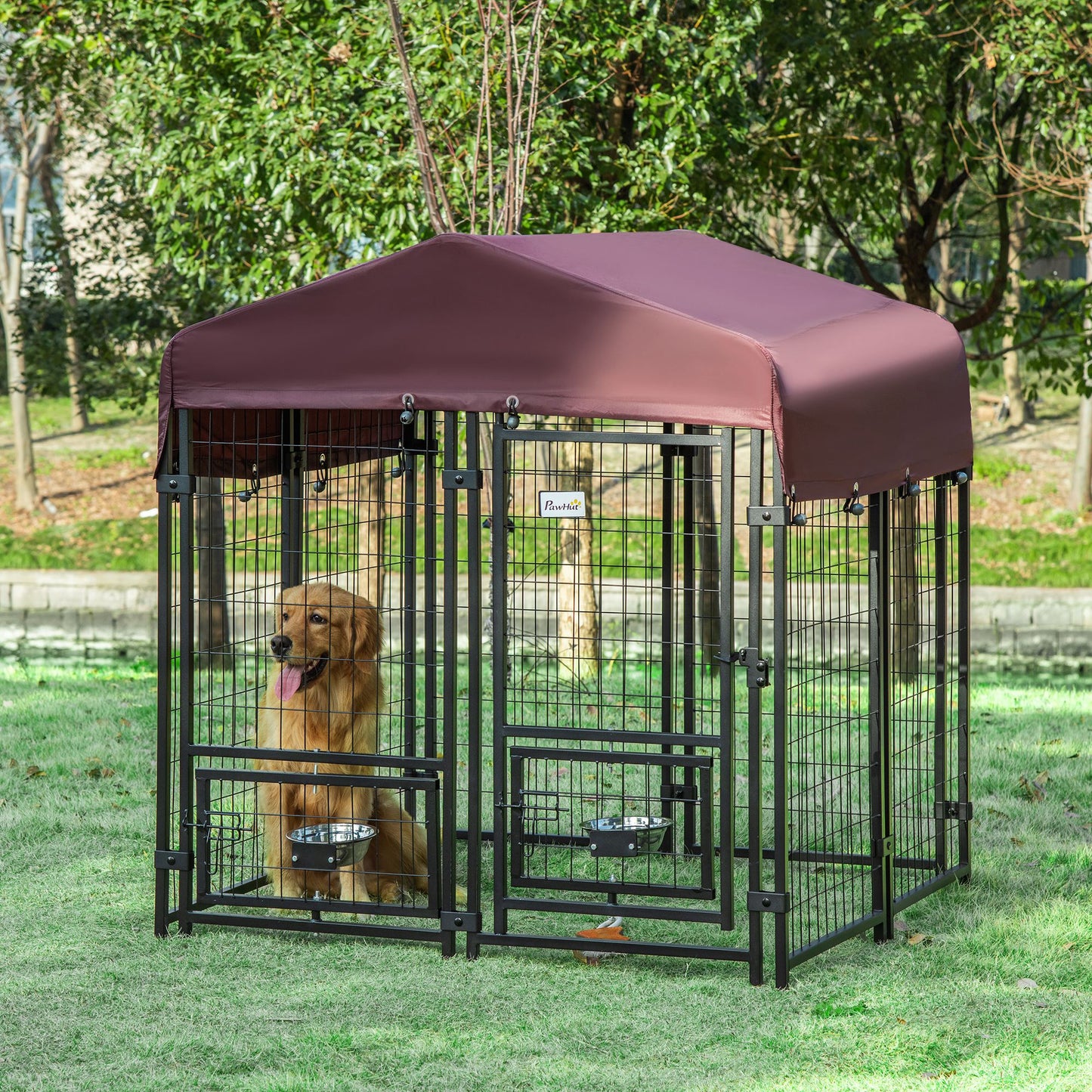 Hondenkennel – Hondenren – Puppyren – Dierenren – Kennel – Weerbestendig Oxford Dak – 120x120x138 cm – Met 2 Draaibare Voerbakhouders
