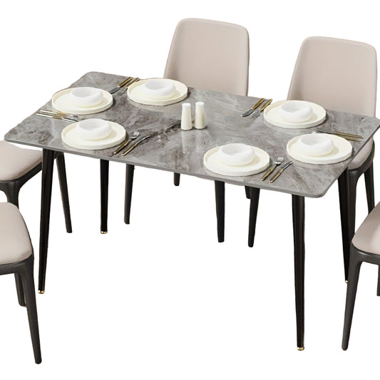 Eettafel – Tafel – Dinertafel – Keukentafel – Witte Tafel – Rechthoekig Wit Sintered Stone Tafelblad – Zwarte Metalen Poten – Krasbestendig & Eenvoudig Te Reinigen