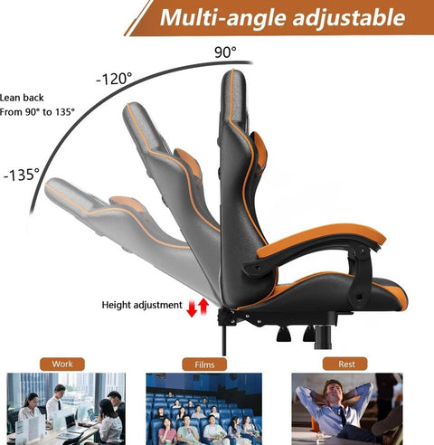 Gaming Chair - Gaming Chair - Ergonomic Pu Leather Computer Chair - Office Chair with Headrest and Lumbar Support - Racing Chair Black/Orange