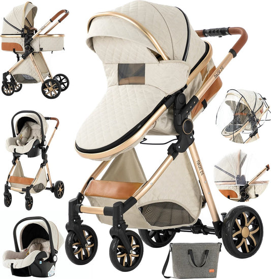 Buggy - Kinderwagen 3 in 1 - Buggy inklapbaar - Buggy Maxicosy - Buggy met autostoeltje - Van 0 Tot 3 jaar - Luxe wandelwagen - Wit