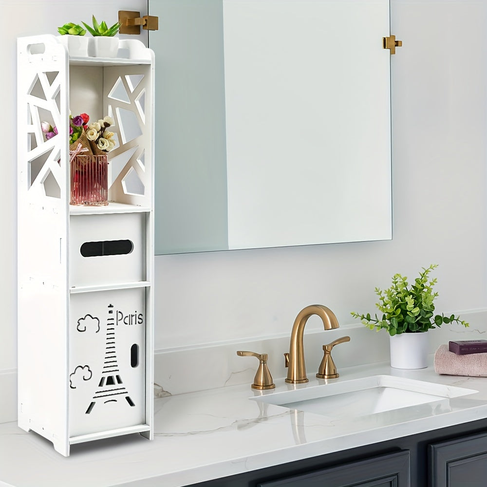 Compact Bathroom Shelf Cabinet 80cm Height | PVC Organizer For Small Spaces, 20x20cm Slim Design | Space-Saving (White, Easy-Clean Surface), Standing Shelf