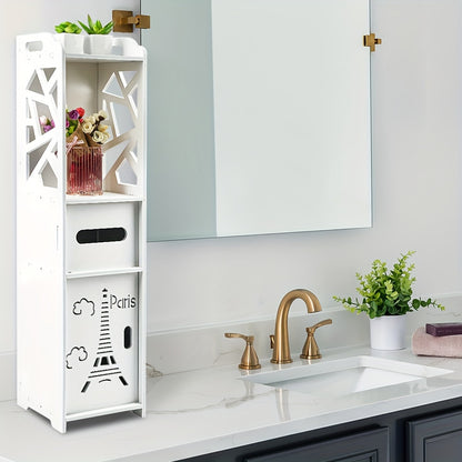 Compact Bathroom Shelf Cabinet 80cm Height | PVC Organizer For Small Spaces, 20x20cm Slim Design | Space-Saving (White, Easy-Clean Surface), Standing Shelf