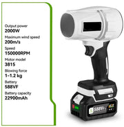 Elektrische Turbo Blower - Jet Fan - Inclusief 2 Accu's! - 200 M/S Luchtsnelheid - Handheld Luchtblazer - Krachtige Blaasfunctie - Compatibel Met Makita 18V - 2000W - Meerdere Opzetstukken Voor Diverse Toepassingen - Hoog Vermogen - Wit