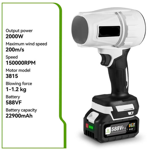 Elektrische Turbo Blower - Jet Fan - Inclusief 2 Accu's! - 200 M/S Luchtsnelheid - Handheld Luchtblazer - Krachtige Blaasfunctie - Compatibel Met Makita 18V - 2000W - Meerdere Opzetstukken Voor Diverse Toepassingen - Hoog Vermogen - Wit