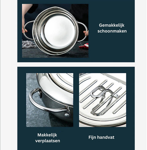 Kleine Frituurpan - Mini Friteuse - Mini Frituurpan - 2,2 Liter -Roestvrij Staal - Japanse frituurpan - met Thermometer - en Deksel Keuken Tempura Frituurpan - Kookpot