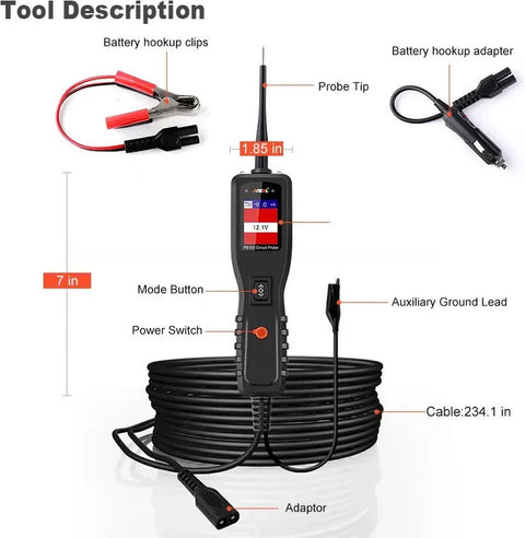 OBD2 Scanner - OBD2 - Auto-circuittester - Uitleesapparatuur Auto - Alle circuittester - Inspectie-instrumenten - Diagnosecomputer - Power Circuit-sondekit - Digitale Voltmeter - TFT-kleurendisplay - 24V - Zwart