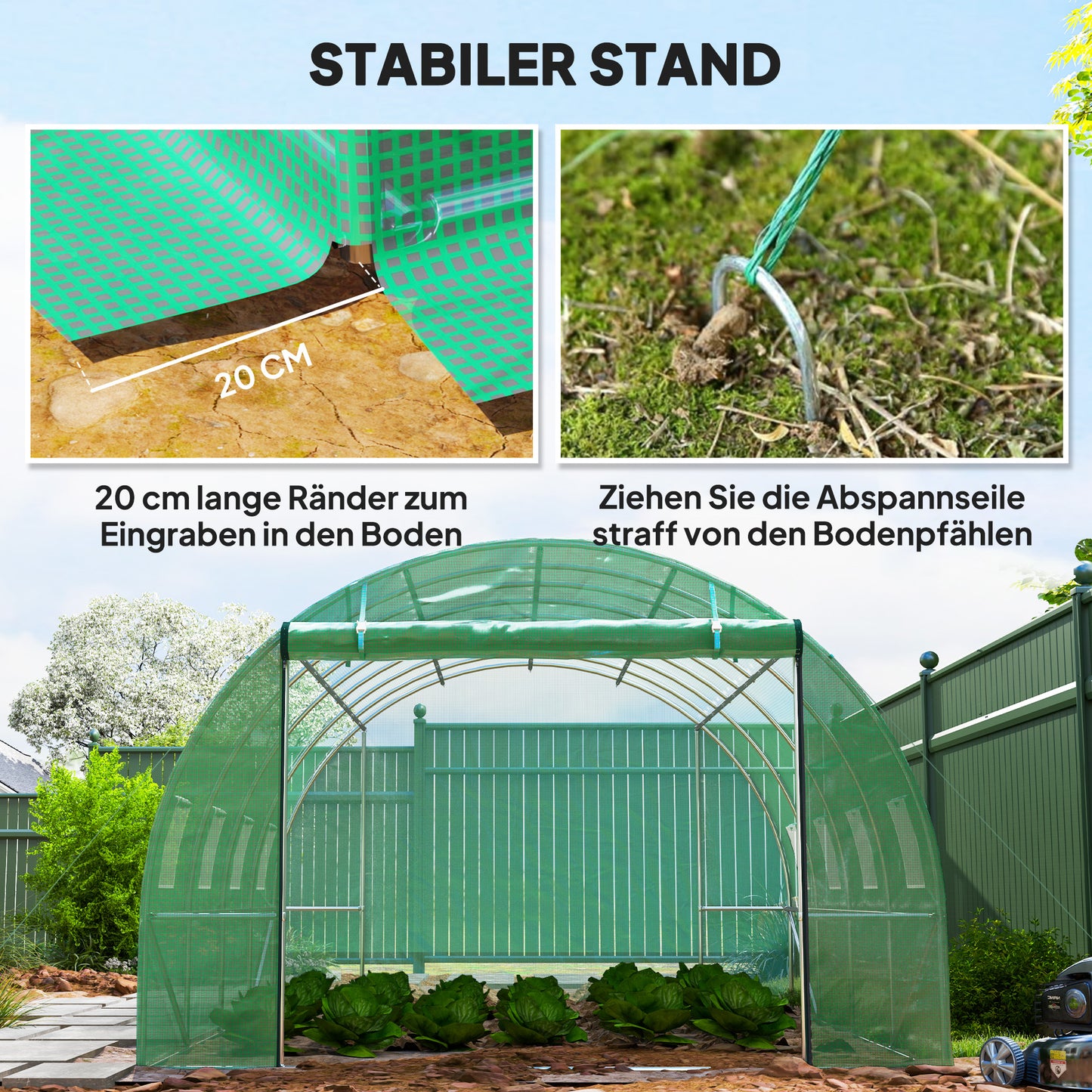 Polytunnel Kas – Tuinkas – Serre – Kweekkas – Groentetunnel – Verstevigd Stalen Frame – 398x298x198 cm – Oproldeur en Ventilatie