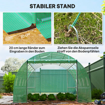 Polytunnel Kas – Tuinkas – Serre – Kweekkas – Groentetunnel – Verstevigd Stalen Frame – 398x298x198 cm – Oproldeur en Ventilatie
