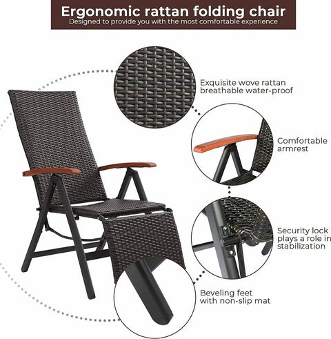 Garden chairs - Adjustable garden chairs - Adjustable garden chair - Brown - Rattan