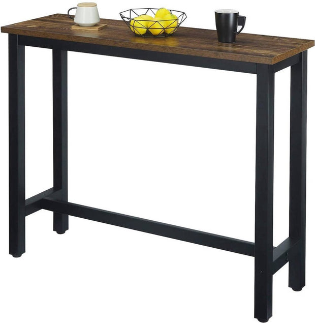 Bartafel - Met Voetensteun - Bistro Eettafel - MDF Hout - Vintage Stijl - Hoge Koffietafel - Donker Hout - 140x40x100 cm - Voor Binnen/Buiten - Tafel voor Keukenbar Balkon
