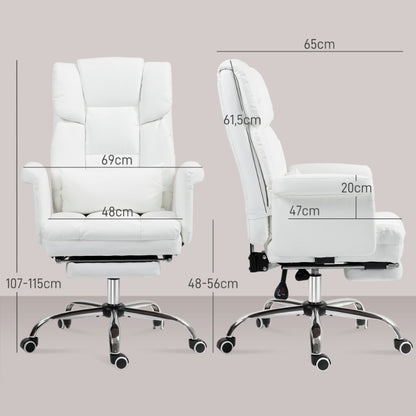 Ergonomische Bureaustoel – Kantoorstoel – Draaistoel – Werkstoel – Study Chair – Wit – Verstelbare Zithoogte – Ingebouwde Voetensteun