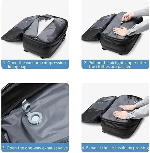 Vacuum Rugzak Handtas - Compressie - Met laptopvak - Met anti-diefstalslot - 57 tot 75 liter - 33 cm x 15 cm x 48 cm - Zwart