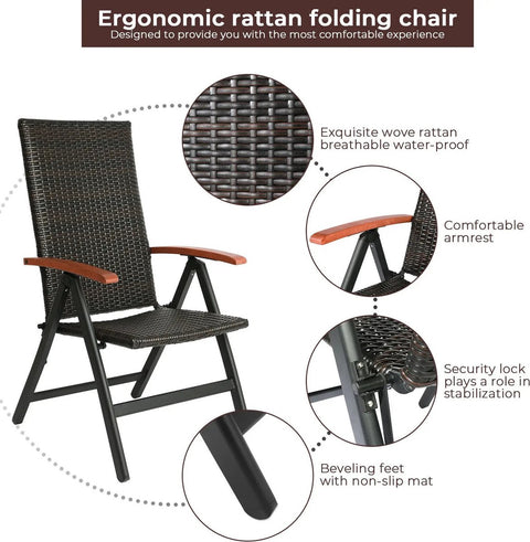 Tuinstoel met Verstelbare Rugleuning - Inklapbaar - Weerbestendig - Bruin