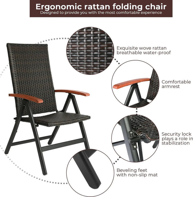Tuinstoel met Verstelbare Rugleuning - Inklapbaar - Weerbestendig - Bruin