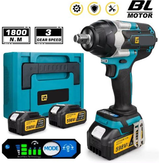 Slagmoersleutel - Elektrische Slagmoersleutel - Slagsleutel - 7200Tpm - 2x Accu - LED - Met Koffer - Blauw