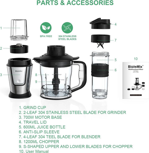 Multifunctionele Keukenmachine 3-In-1 - 700W - 1.2 liter - Makkelijk Schoon Te Maken - Compact - Juicer - Maler - Blender - Hakmolen - Smoothie - Mixer