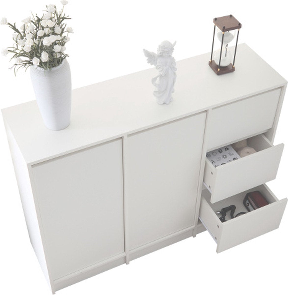 Kast - Dressoirs - 12 laden - Ladekast - Opbergkast - Halmeubel - 90 cm x 35 cm x 120 cm - Wit - QUORE