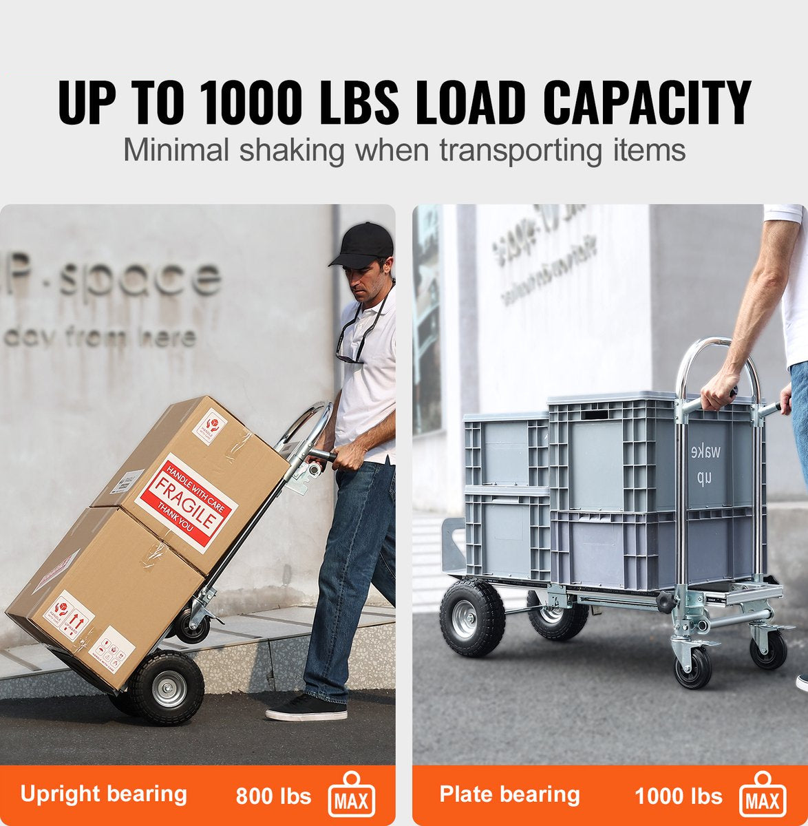 2-in-1 Steekwagen - Opvouwbaar - 318/454 kg Laadvermogen - Corrosie- en Roestbestendig - met 360° Remwielen - voor Laad- en transporttaken binnen en buiten