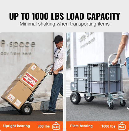 2-in-1 Steekwagen - Opvouwbaar - 318/454 kg Laadvermogen - Corrosie- en Roestbestendig - met 360° Remwielen - voor Laad- en transporttaken binnen en buiten