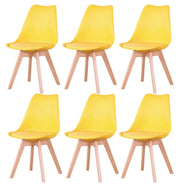 Set of 6 Dining Chairs - Upholstered Chairs with Beech Legs - Stylish Office Chairs for Dining Room, Bedroom, Balcony or Restaurant - Yellow