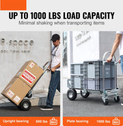 Steekwagen - Opvouwbaar - 2-in-1 - Corrosiebestendig en Roestbestendig - 360° - 318/454 kg - Remwielen Staan - voor Laad- en Transporttaken Binnen en Buiten - Zilver