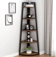 Bookcase - Corner cabinet - Cabinet with shelves - Quarter circle - 5 shelves - Industrial - Wood and metal - Brown/Black