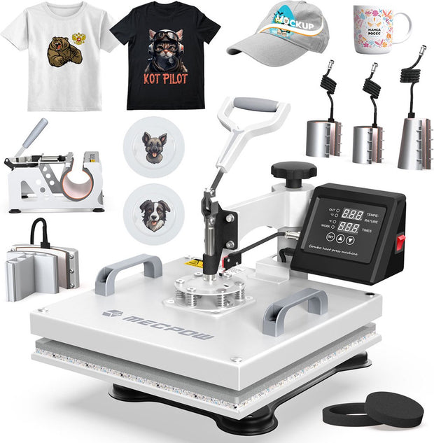 MP-3881 8-in-1 hittepersmachine, 30 oz grote capaciteit, verwarming met dubbele buis, nauwkeurige digitale bediening, 360 ° draaibaar