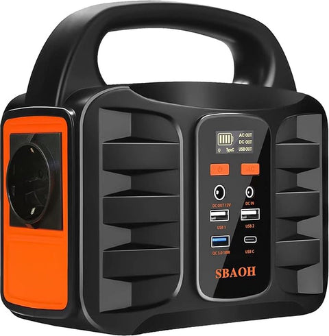 Nood powerstation - Draagbaar - Generator - Compatibel met zonnepaneel - 150W - 27000 mAh - 220V/99W AC outlet - Lcd display - Noodverlichting - Sos modus - Zwart oranje