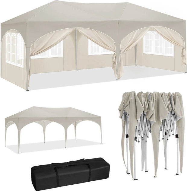 Partytent 3x6 m - Partytenten - Paviljoen - Waterbestendig - Easy-Up - Tent Afneembare Wanden - Beige