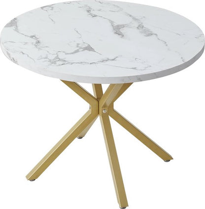 Eettafel - 100 cm - Luxe - Gouden Onderstel - Marmer Look - Rond - Meubels
