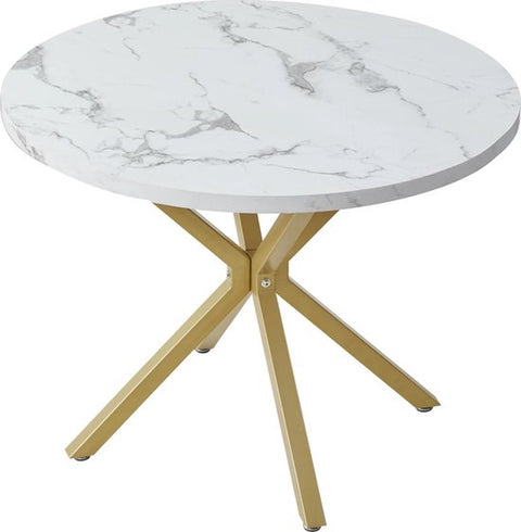Eettafel - 100 cm - Luxe - Gouden Onderstel - Marmer Look - Rond - Meubels