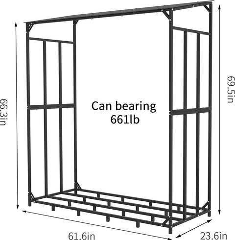 Haardhoutrek - Haardhout rek - Brandhout rek - Openhaard Hout - Houtopslag - Extra groot rek met dak - 156.5 x 60 x 176.5 cm