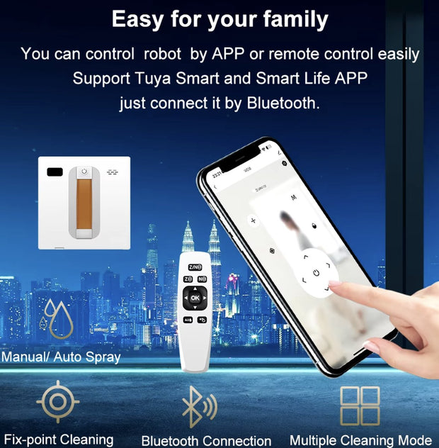 Robot Ramenreiniger - Robot raamwasser - Robot ramenwasser - Dubbel watersproeier - Slim geheugen - App control - Afstandsbediening - Wit