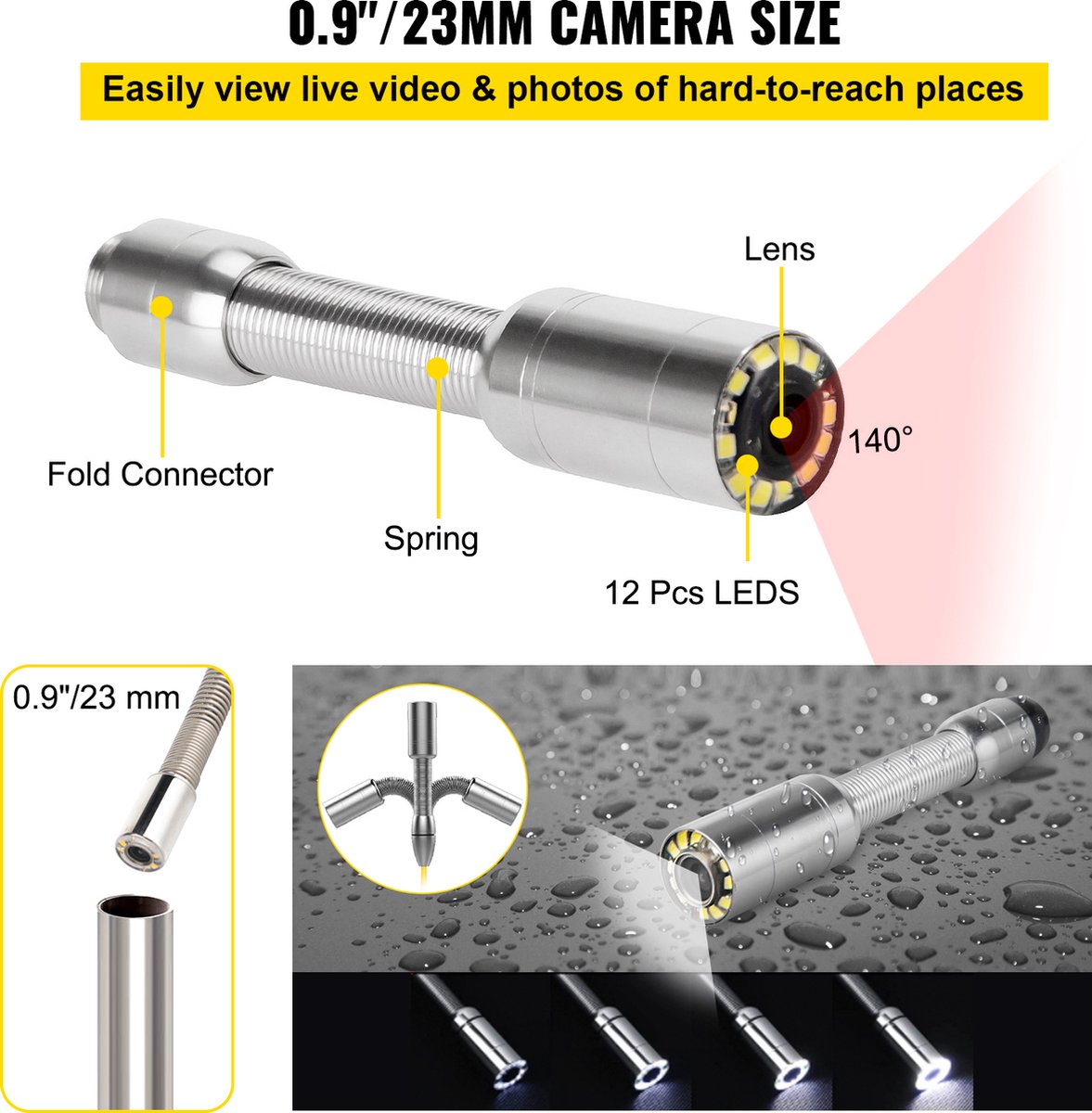 Inspectiecamera -  met 7in TFT LCD-scherm - 20M Kabel - IP68 Waterdicht - 12 Verstelbare LED-Lampjes - Endoscoop - Inspectie Camera - Incl. 8G SD-kaart
