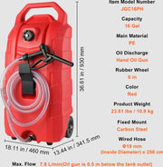 Draagbare Brandstofcontainer - 16 Gallon - 6 Inch Rubberen Wielen - Metaaldraadslang - Anti-lekkage Kogelkraan - Geschikt voor Benzine - Diesel - Smeerolie - Ideaal voor Vrachtwagens - Motorfietsen - Grasmaaiers