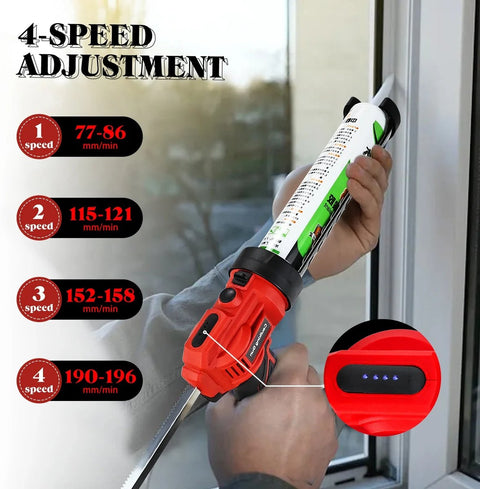 Kitspuit - Kitpistool - Elektrische Kitpistool - Inclusief: 2 Accu's & Oplader - Met LED Licht - Anti Lek - 4 Versnellingen - Rood