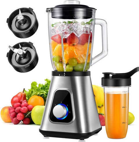 Blender - Smoothie Maker - Mixer - 1300W - 1.5L - Personal Blender - Combo voor Bevroren Fruitdranken, Sauzen - Zilver & Zwart