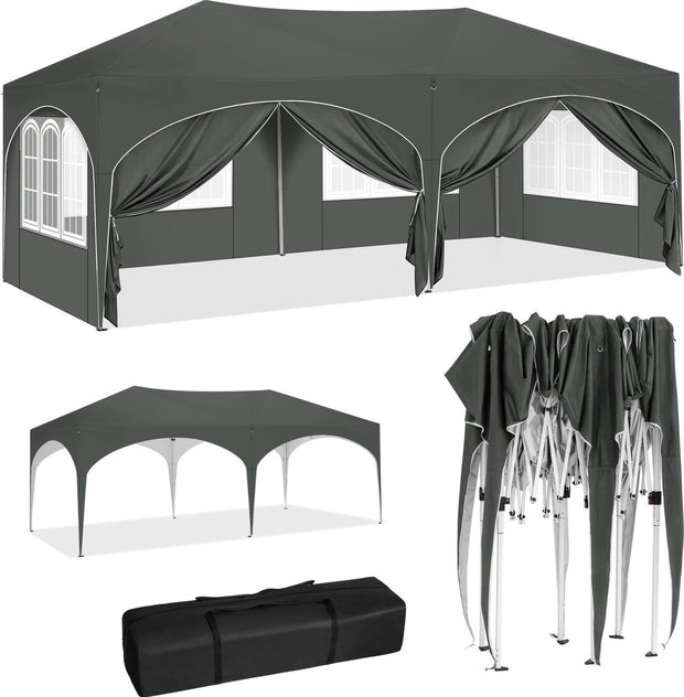 Partytenten - Partytenten opvouwbaar - Partytent 300x600cm - Weersbestendig en waterdicht - Tuinpaviljoen - Grijs