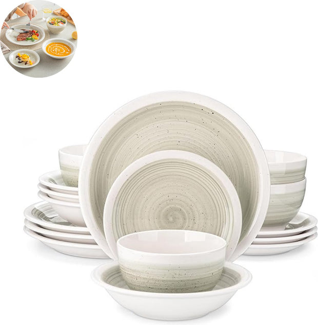 Luxe Serviesset – 16 Delig – 4 Persoons – Keramiek - Bordenset – Dinnerplaten – Dessertborden - Kommen - Pastakom - Beige
