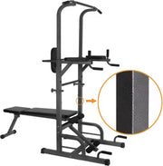 Powertower - Halterbank - Powertower inculsief Halterbank - 2 in 1 - Pull-up - Dip - Benchpress - Multifunctioneel - Antraciet